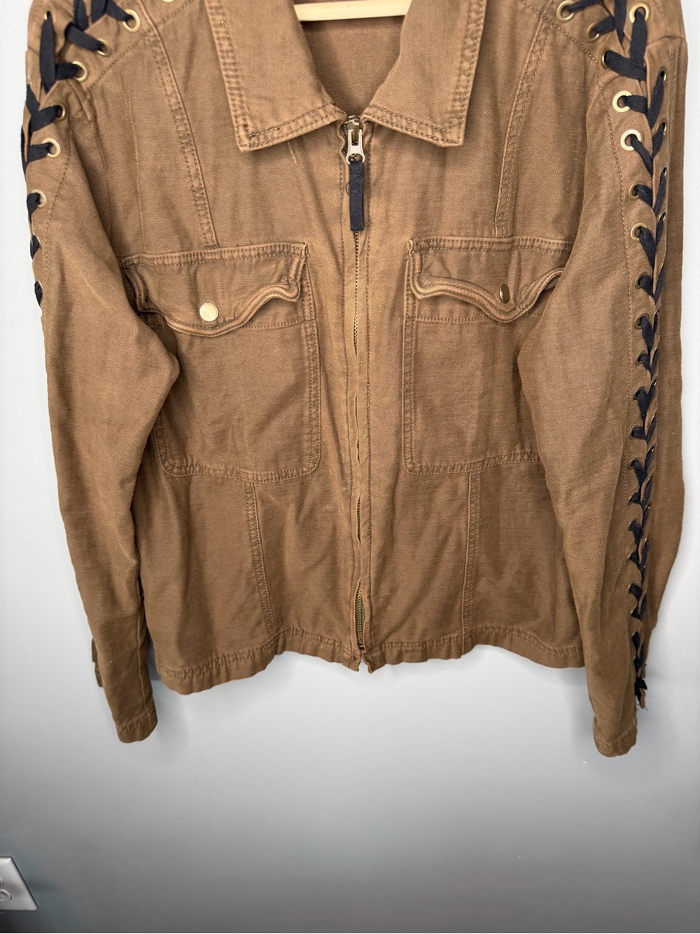 Free People Faye Military Jacket Lace Sleeve Detail - Picture 6 of 14